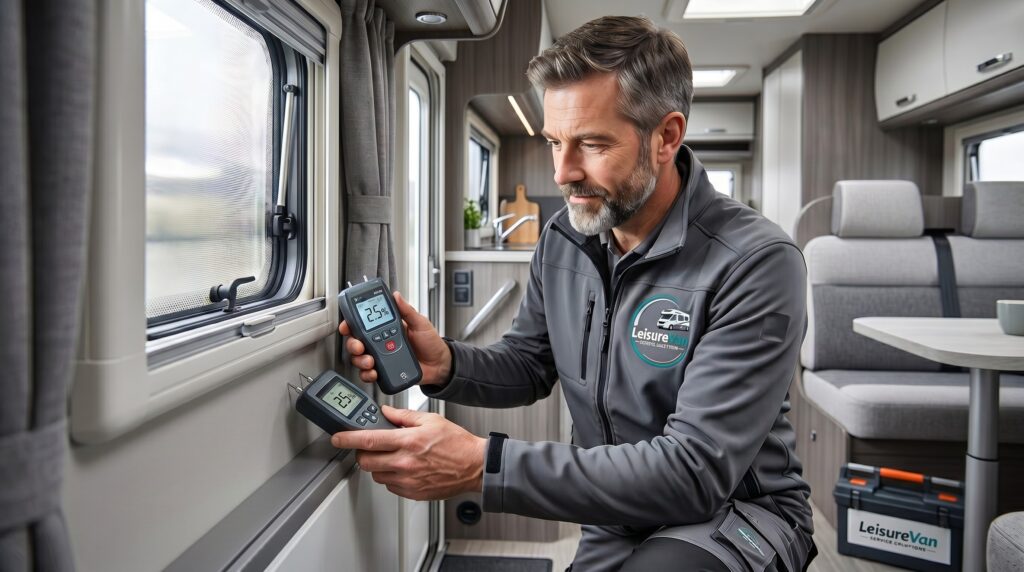 Motorhome damp inspection using a digital moisture meter