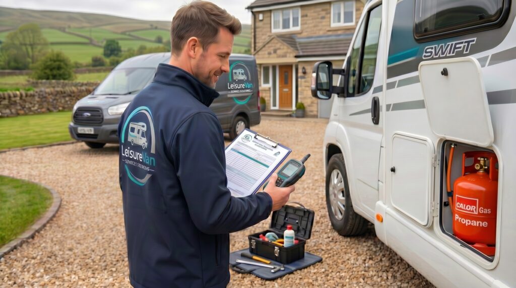 Engineer carrying out Gas Safety Checks South Yorkshire on a motorhome